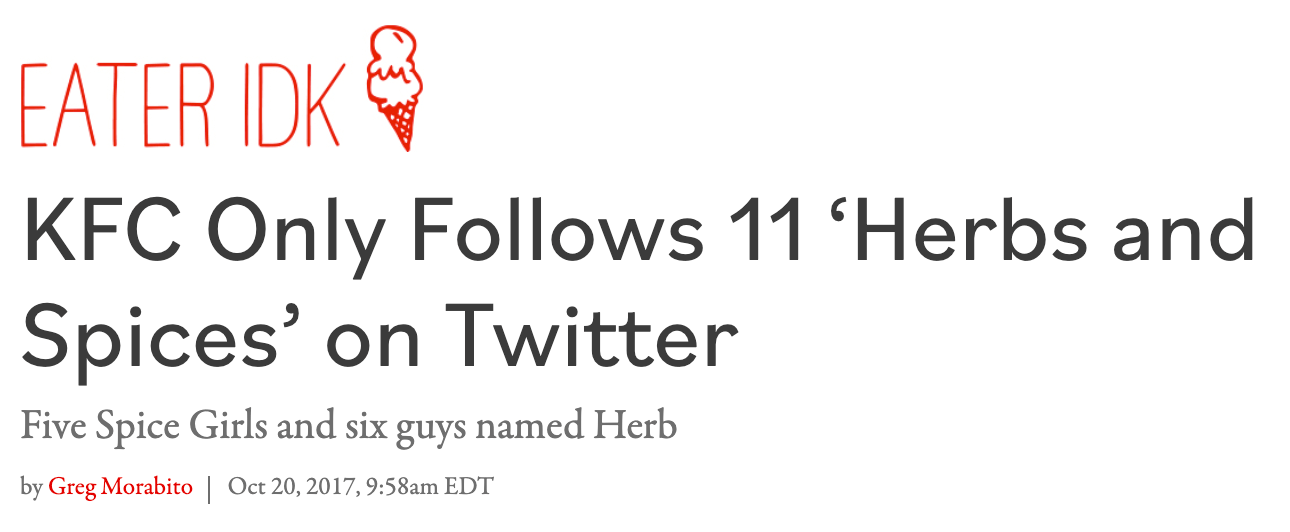 KFC Only Follows 11  Herbs and Spices  on Twitter   Eater