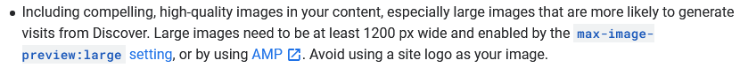 Google Discover image requirement