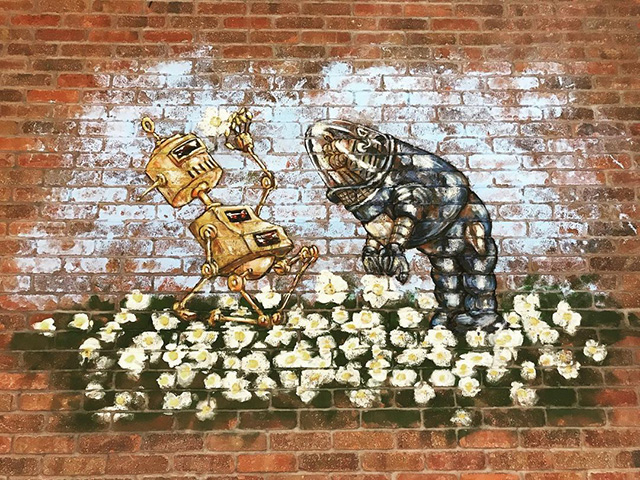 GoogleBot Art On Brick Wall at GooglePlex
