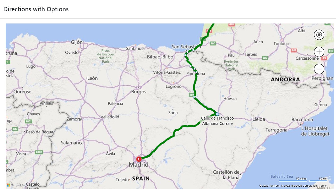 map-route-madrid-zaragoza a map showing a route leading to Madrid through Zaragoza