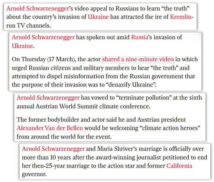 Consistent internal linking to the Arnold Schwarzenegger topic page
