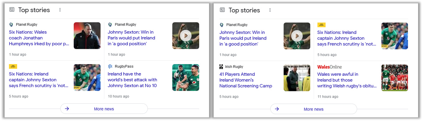 Top Stories for ‘Ireland rugby’ vs ‘Irish rugby’