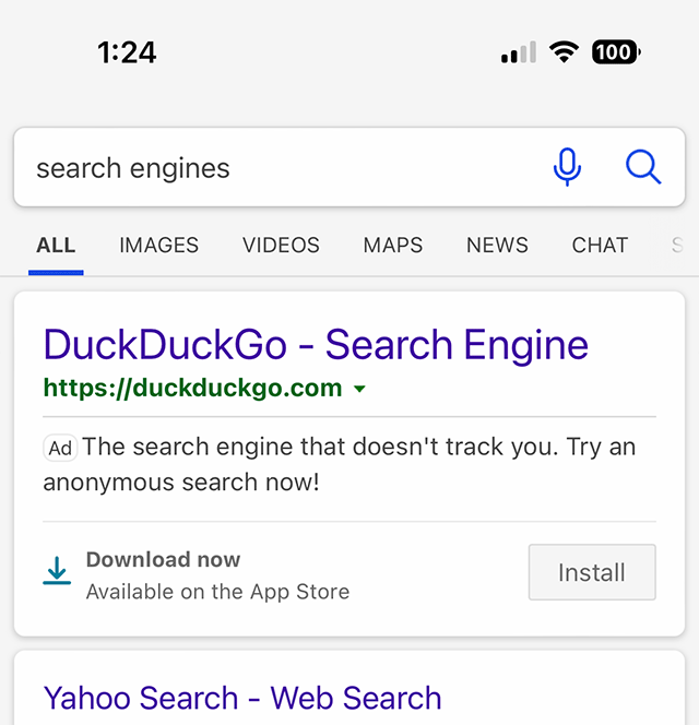 Bing Mobile Search Anchors Below Logo