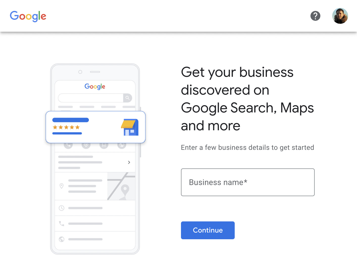 Google Business start page, via Google Business Profile