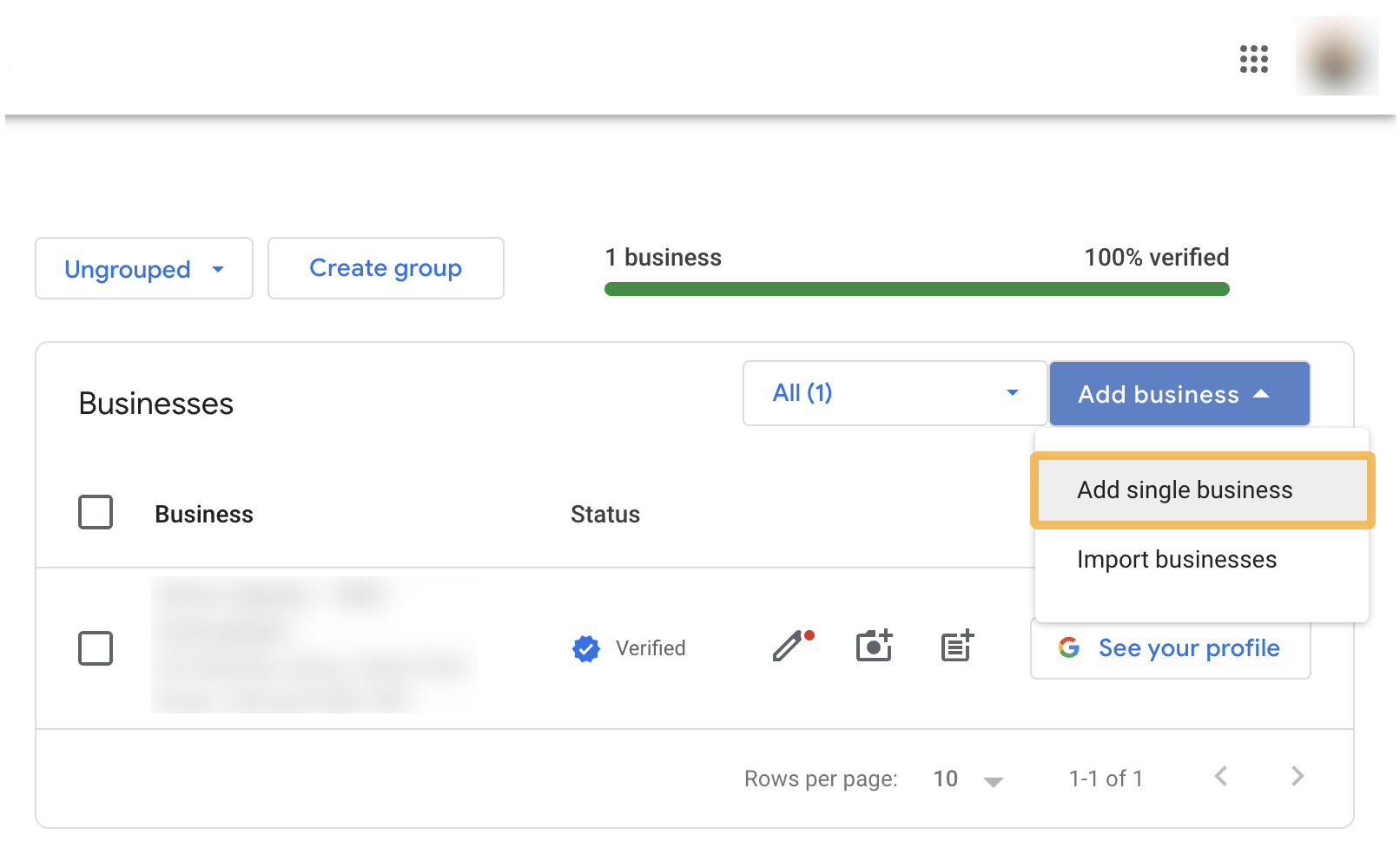 Adding a single business, via Google Business Profile