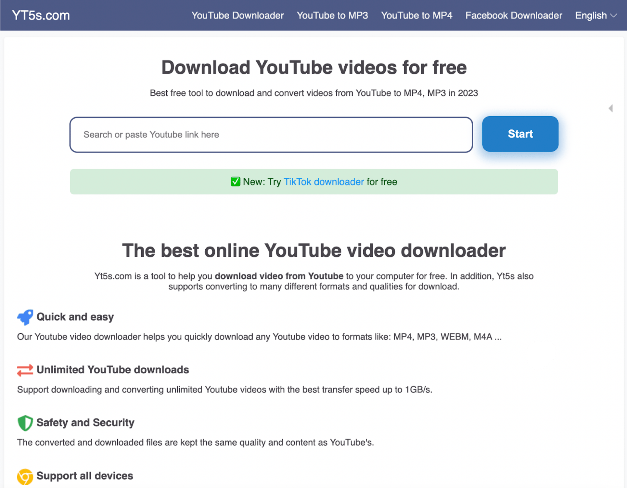 YT5S homepage
