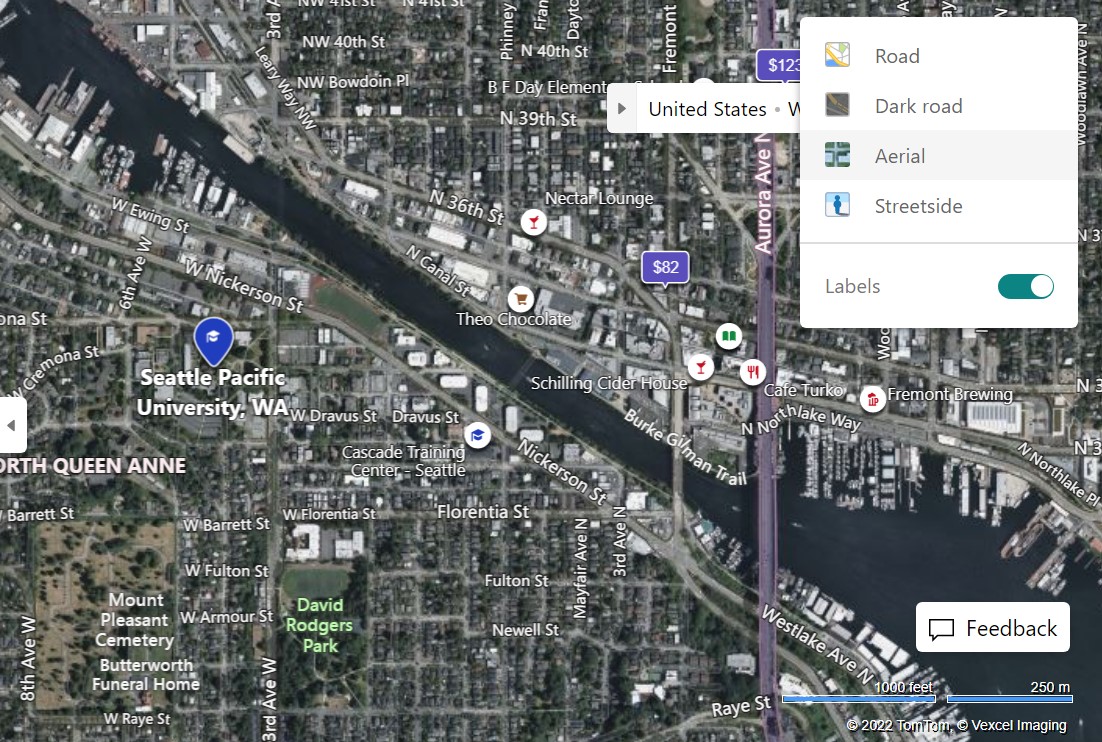an aerial map of hotels near Seattle Pacific University