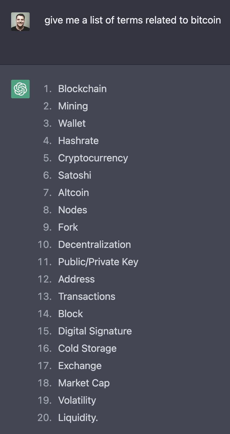 Seed keyword ideas, via ChatGPT