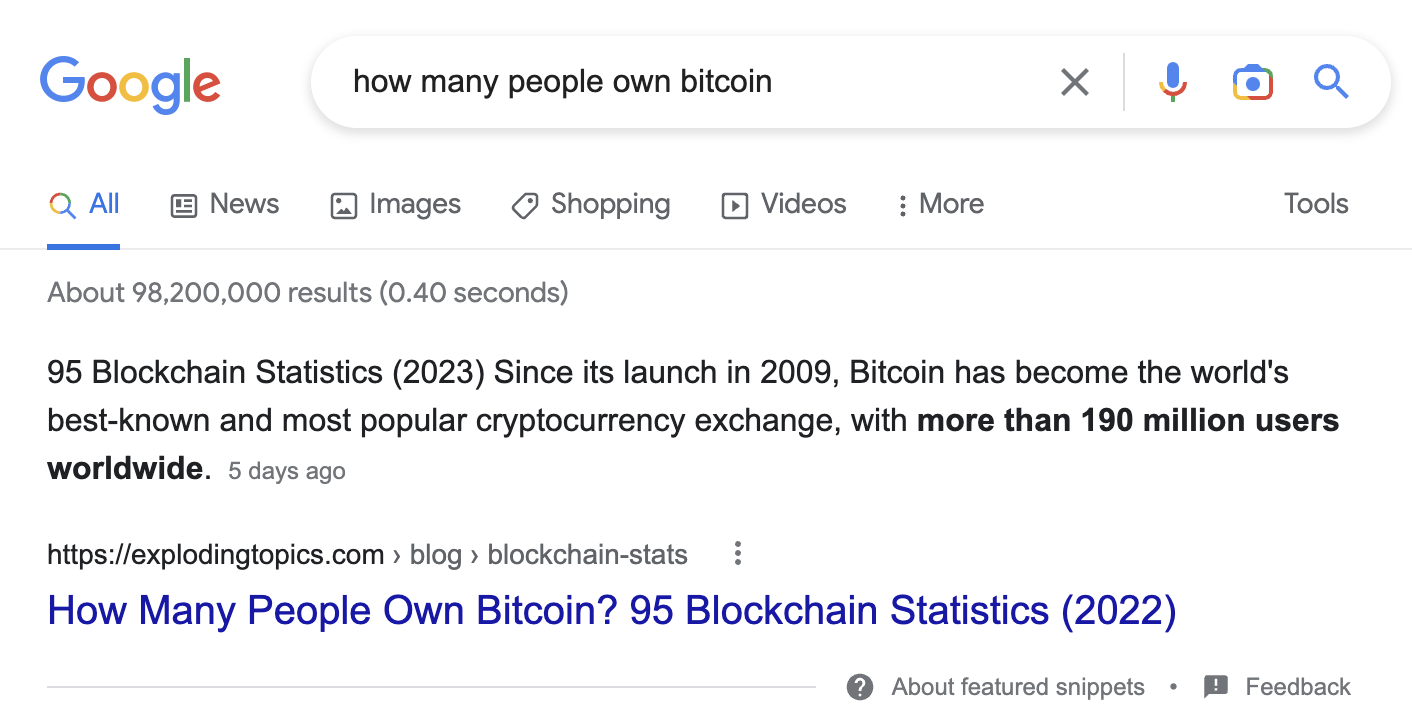 Example of Google showing the answer on the SERP