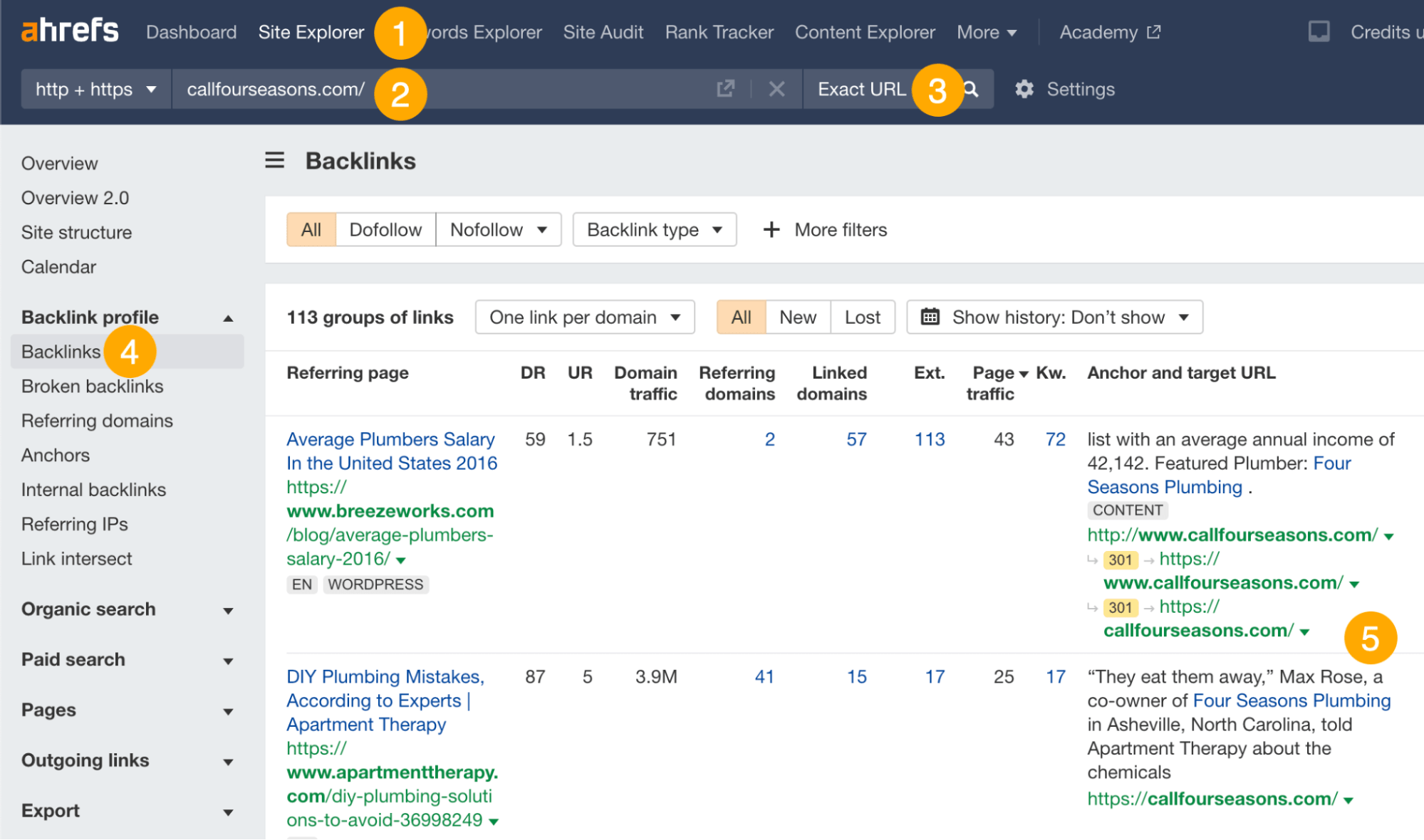 Looking for HARO backlinks in Ahrefs' Site Explorer