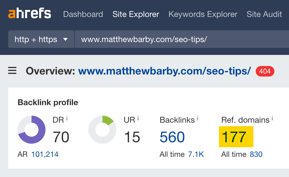 This dead page has backlinks from 177 referring domains