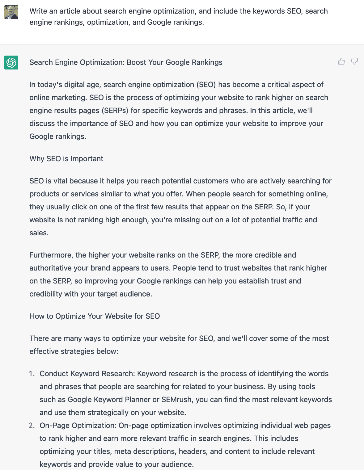 chatgpt article about SEO