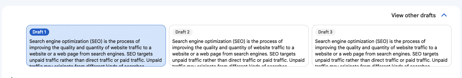 Google Bard seo article drafts