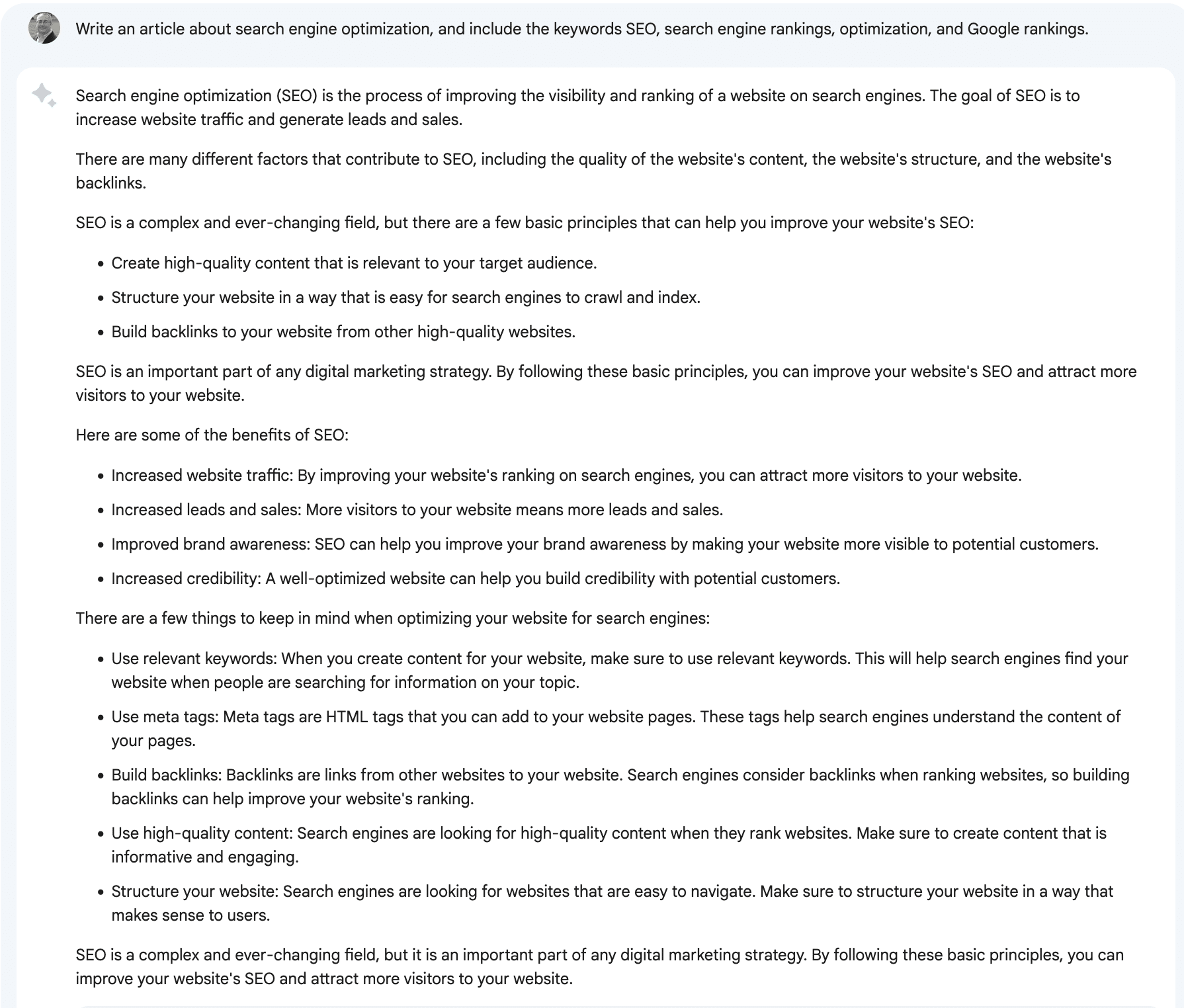 Google Bard SEO article