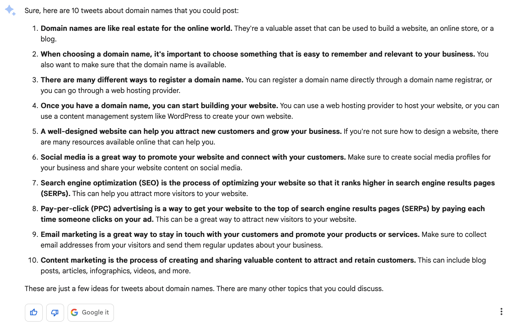 Give me 10 tweets about domain names.