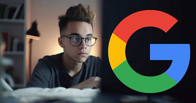 Guy Looking At Computers Google Logo