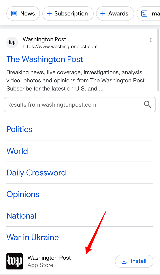 Google Install App Search