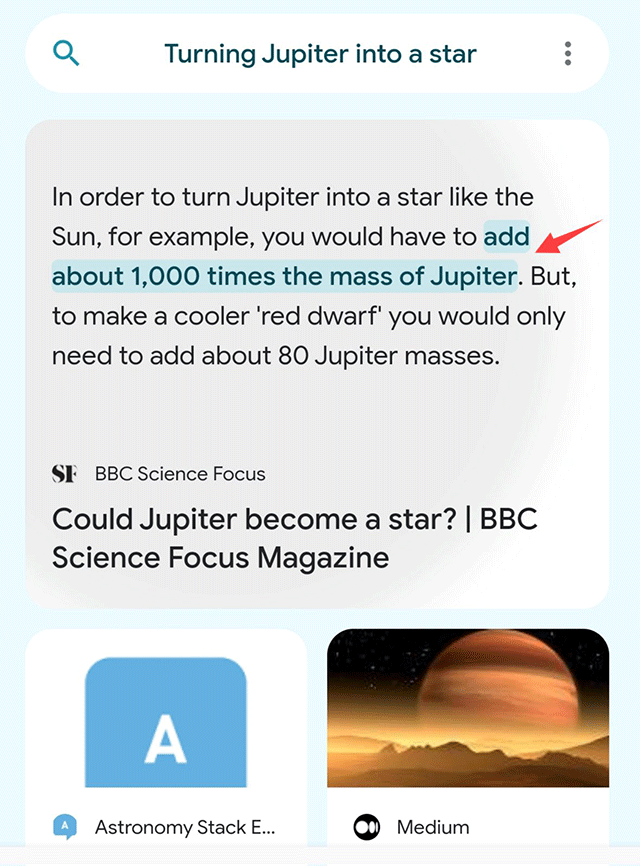 Google Explore Snippet Highlights Light Blue