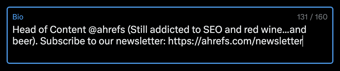 Adding links to Twitter bio