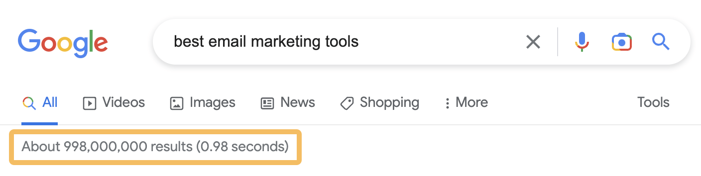 Google search results for "best email marketing tools"