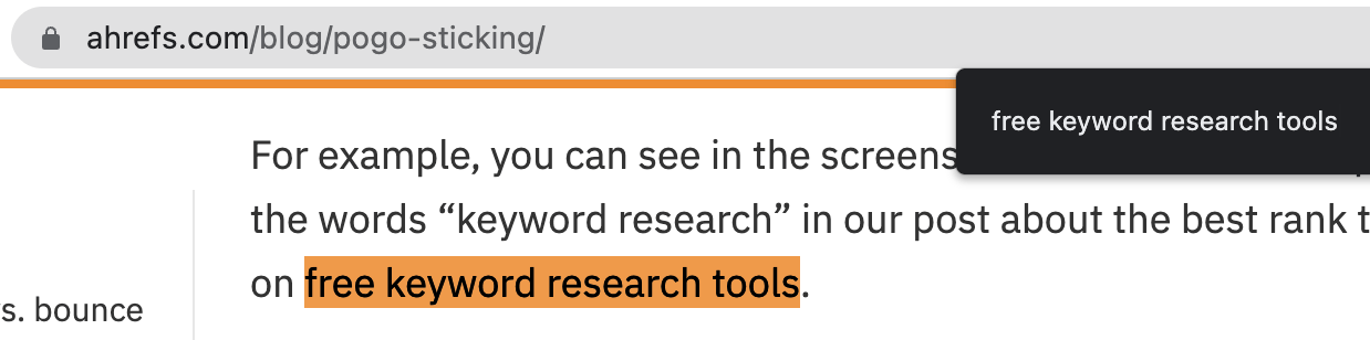 Example of an unlinked keyword mention on a page