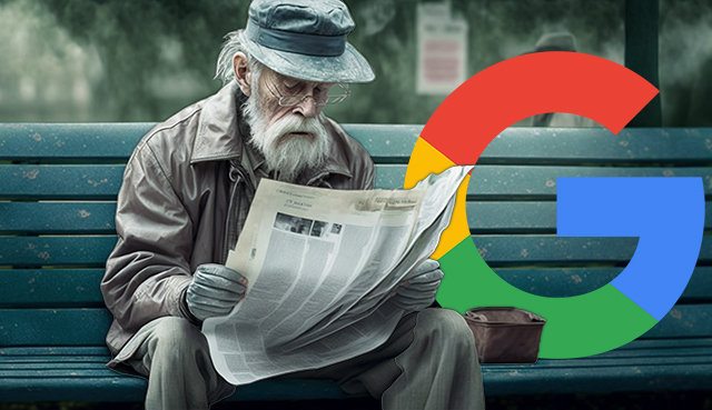 Old Man Reading Paper On Bench Google Logos