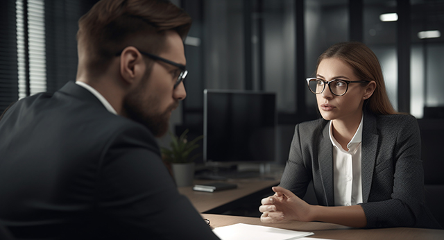 Woman Interview Man Job Office Desk