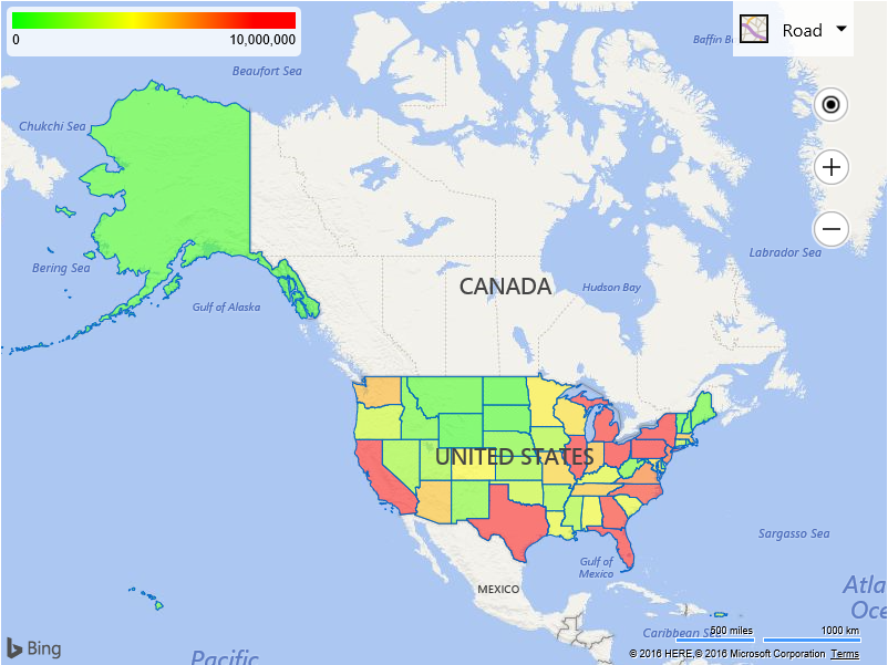  a color-coded boundary map of the US