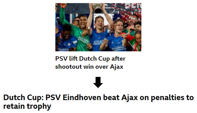 A recent BBC Sport article with a different internal link headline.