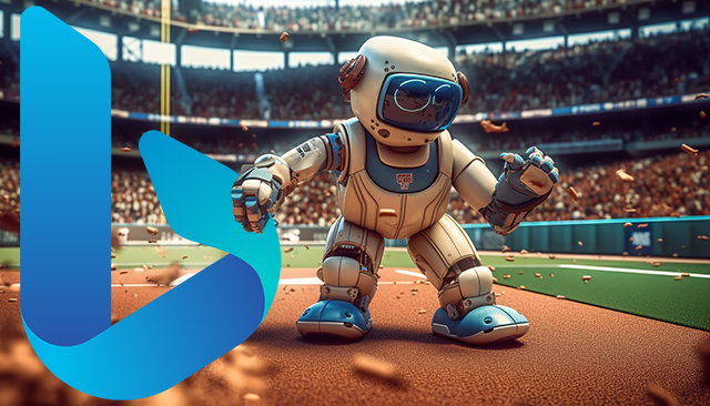 Bing Robot Playing Baseball In Stadium