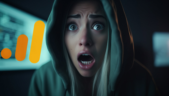 Google Analytics Logo With Concerned Woman