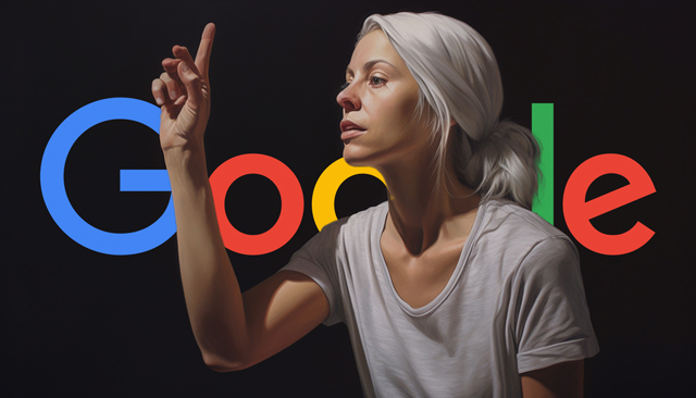Woman Sign Language With Google Logo Background