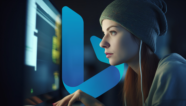 Woman Works Computer Bing Logo