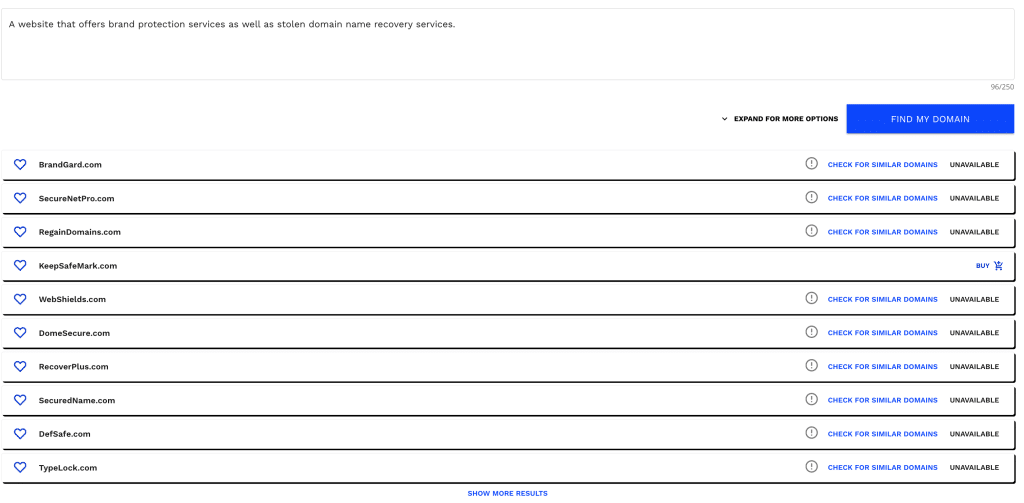AI Domain Name Generator example 1