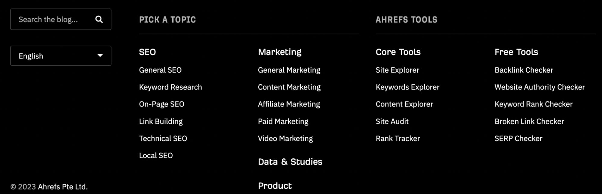 Footer links on Ahrefs' blog
