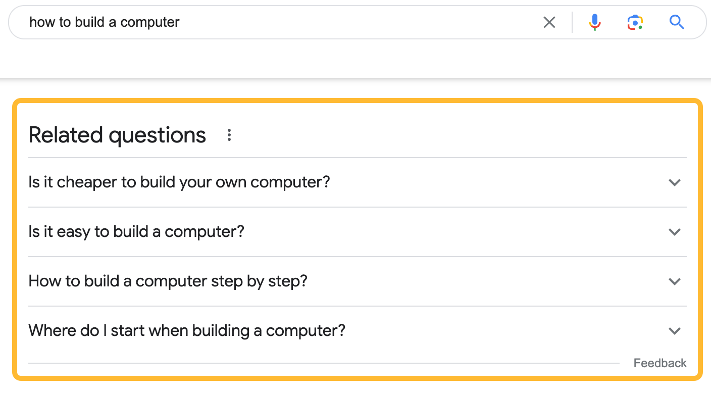 "Related questions" section on a Google SERP