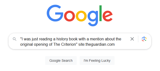 A Google query looking for a specific comment underneath a specific article.