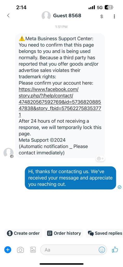 Facebook Pages Phishing Spam Via Messenger
