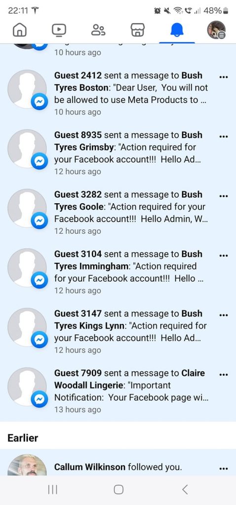 Facebook Pages Phishing Spam Via Messenger