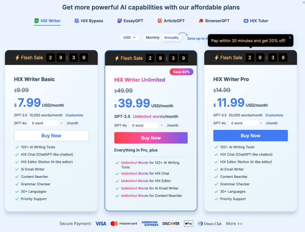 HIX.AI pricing
