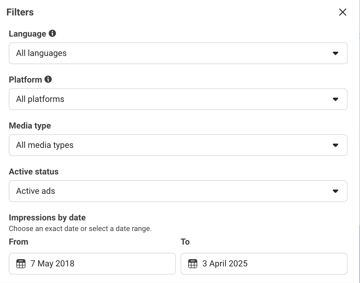 Filters to find ads