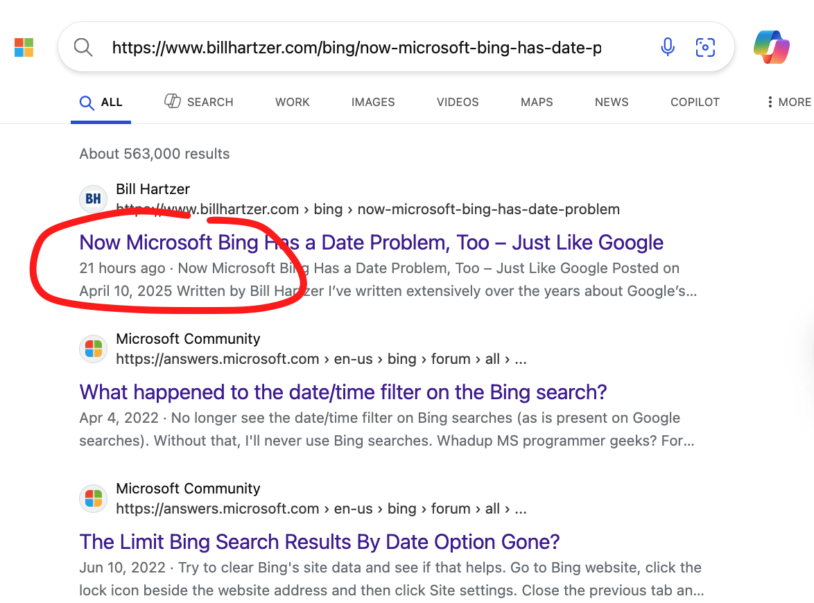 microsoft bing has a date problem, april 10 2025
