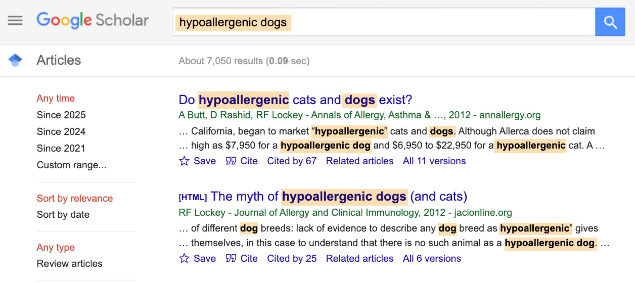 Example of lexical search used in Google Scholar.