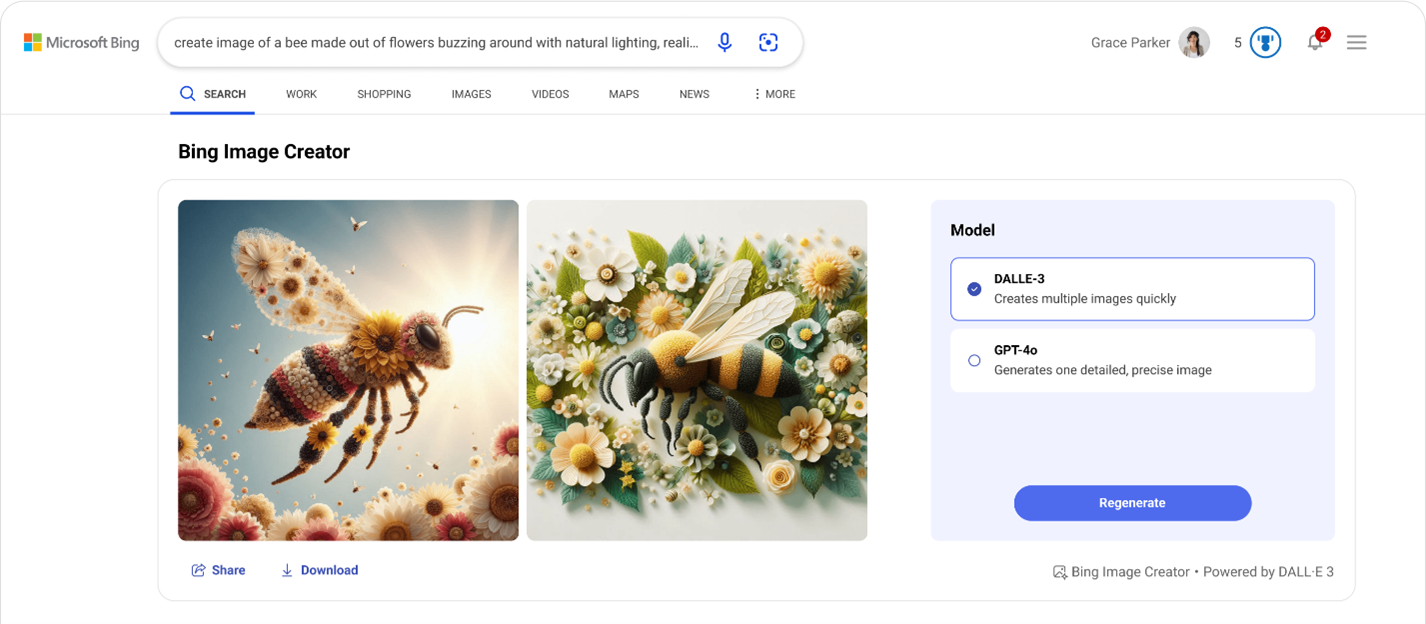 image of a bee generated by DALLE3 model in bing image creator