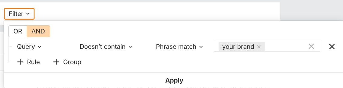 Using Ahrefs' Brand Radar filters to see responses that only include your brand.