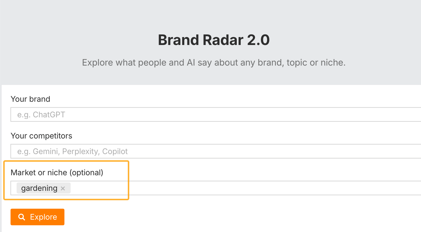 Using Ahrefs' Brand Radar for topic research.